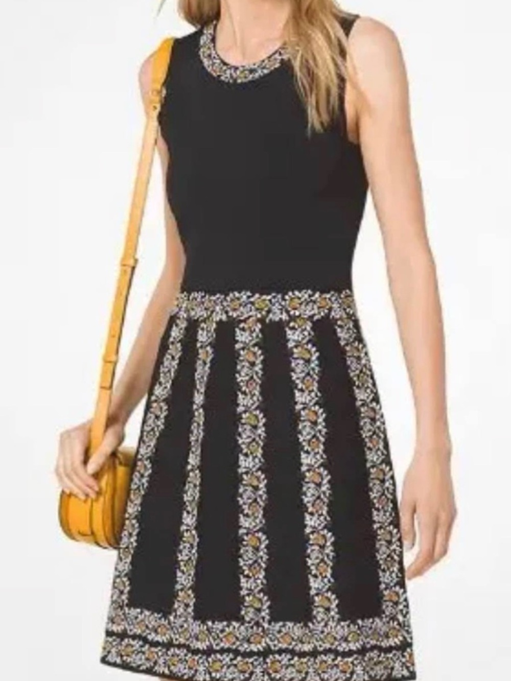 MICHAEL Michael Kors Black Sweater with White and Red Floral Trim
